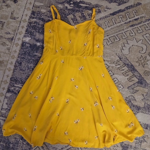Old Navy Bright Yellow Floral Womens Fit And Flare Cami Dress - Picture 5 of 5